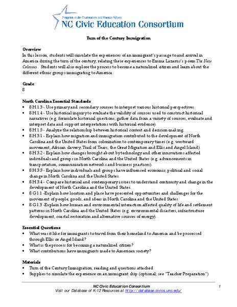 Turn of the Century Immigration Lesson Plan
