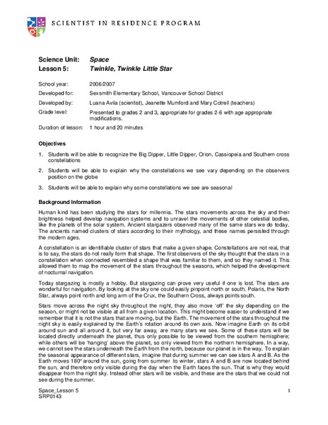 Twinkle, Twinkle, Little Star Lesson Plan