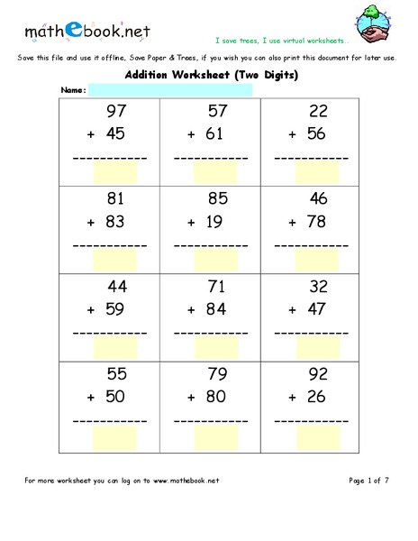 Two Digit Addition Worksheet