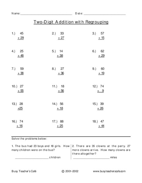 Two Digit Addition With Regrouping Lesson Plan