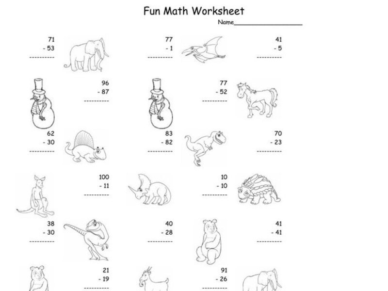 Two Digit Subtraction Worksheet