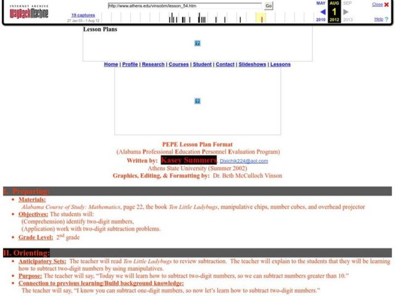 Two Digit Subtraction Lesson Plan