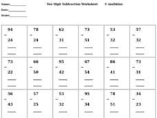 Two Digit Subtraction Worksheet
