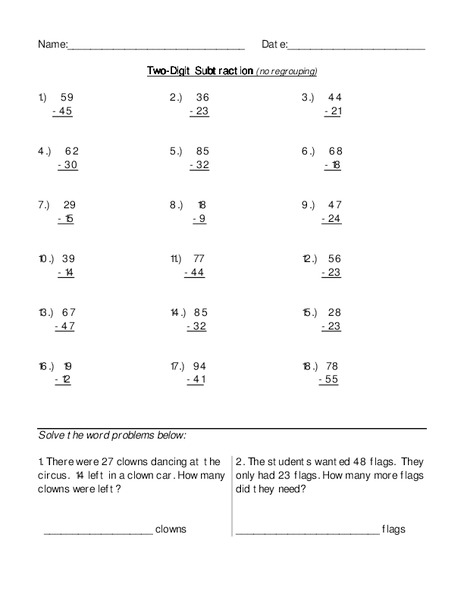Two Digit Subtraction No Regrouping Lesson Plan