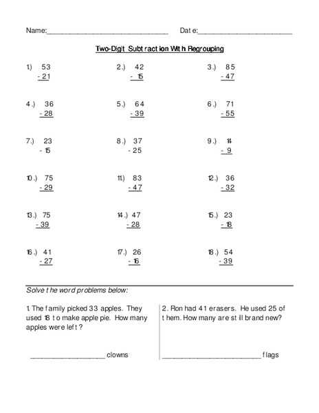 Two Digit Subtraction With Regrouping Lesson Plan
