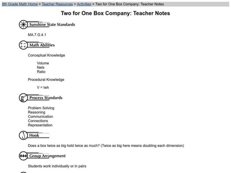 Two for One Box Company Lesson Plan