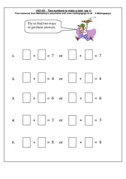 Two Numbers to Make a Total Worksheet