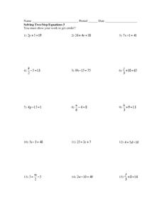 Two Step Equations Worksheet