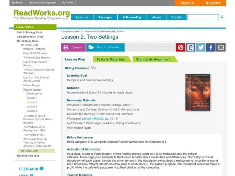 Two Settings Lesson Plan