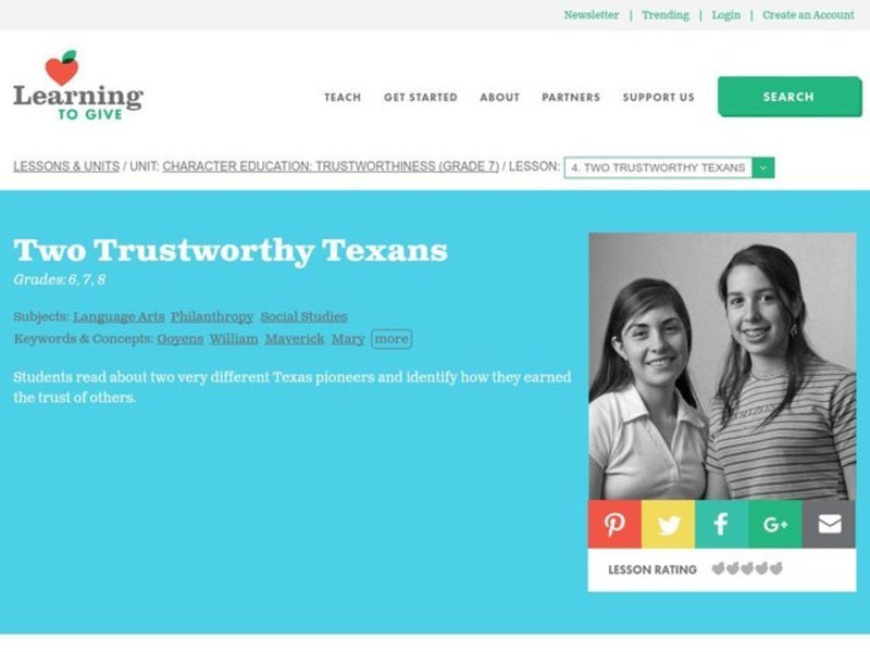 Two Trustworthy Texans Lesson Plan