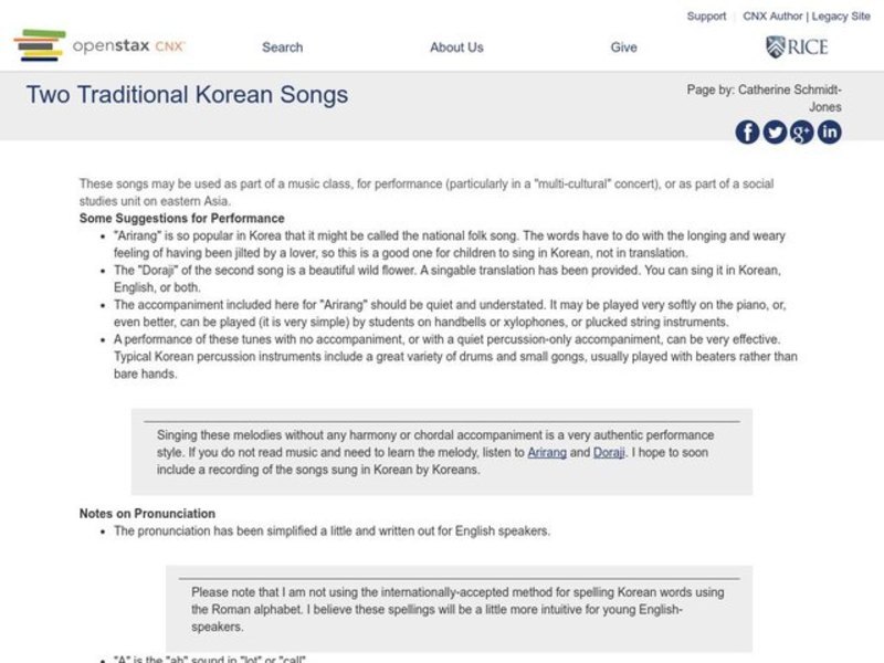 Two Traditional Korean Songs Lesson Plan