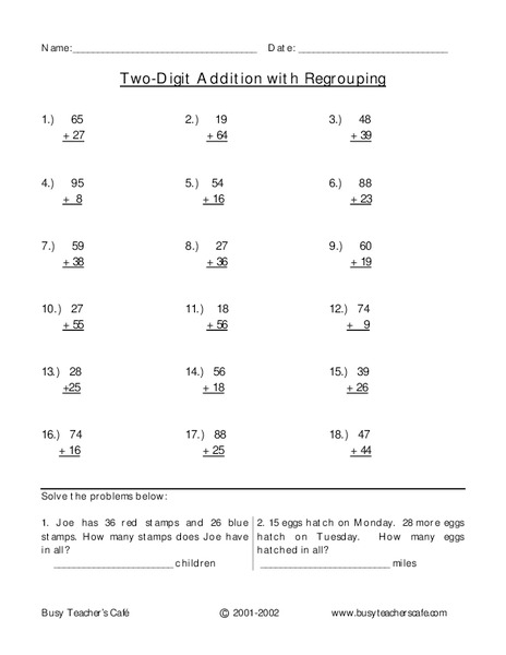 Two-Digit Addition with Regrouping Lesson Plan