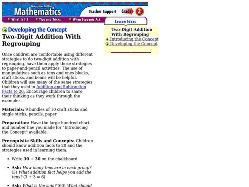 Two-Digit Addition With Regrouping Lesson Plan