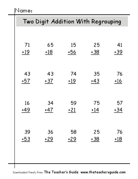Two-Digit Addition With Regrouping #2 Worksheet