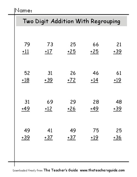 Two-Digit Addition With Regrouping #2 Worksheet