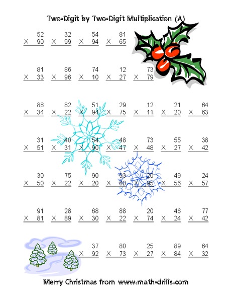 Two-Digit by Two-Digit Multiplication (A) Worksheet
