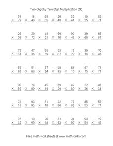 Two-Digit by Two-Digit Multiplication (G) Worksheet