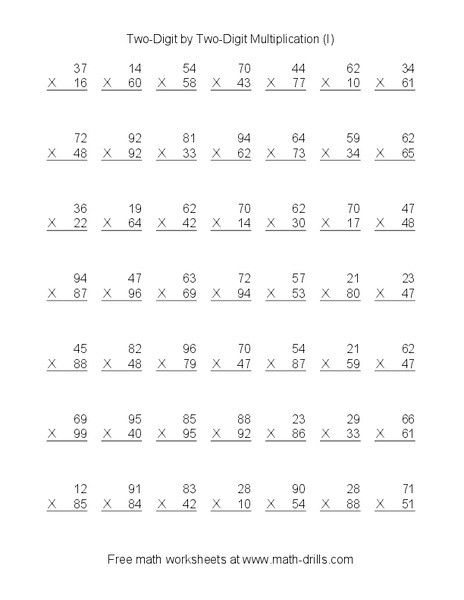 Two-Digit by Two-Digit Multiplication (I) Worksheet