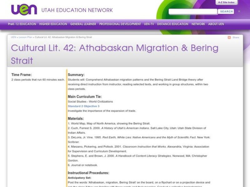 Athabaskan Migration & Bering Strait Lesson Plan