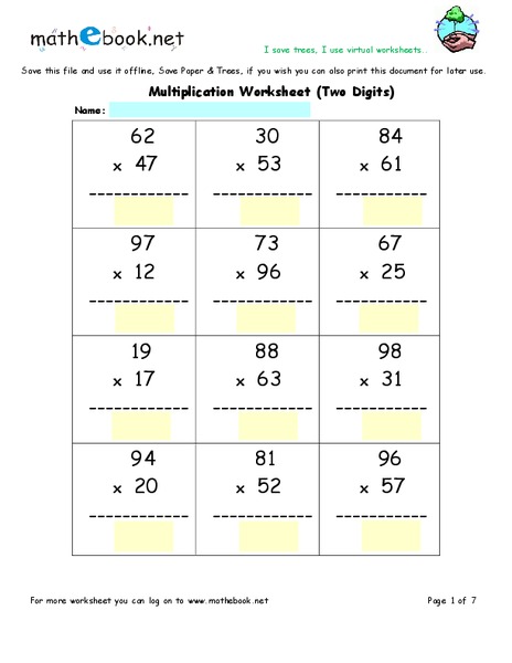 Two-Digit Multiplication Worksheet