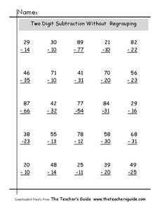 Two-Digit Subtraction Without Regrouping Worksheet