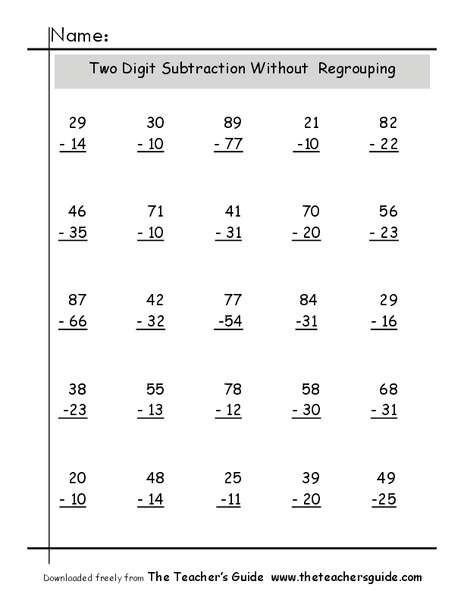 Two-Digit Subtraction Without Regrouping Worksheet