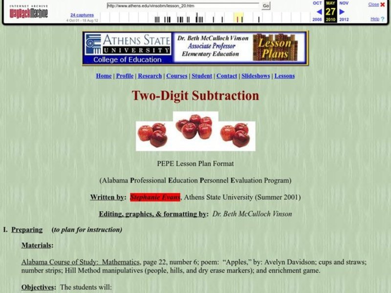 Two-Digit Subtraction Lesson Plan