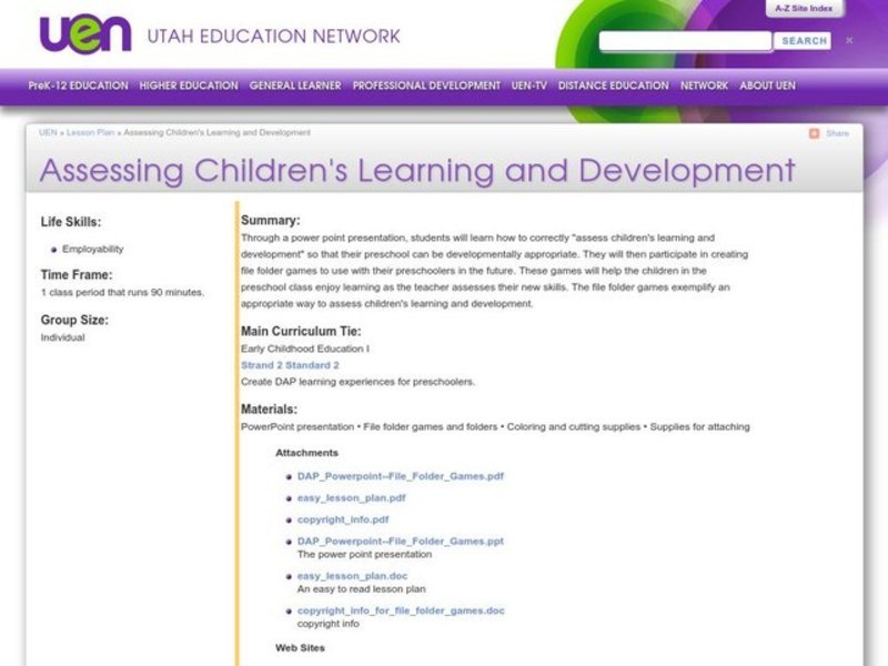 Assessing Children's Learning and Development Lesson Plan