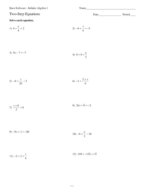 Two-Step Equations Worksheet