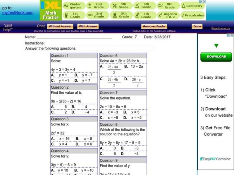 Two-Step Equations Worksheet