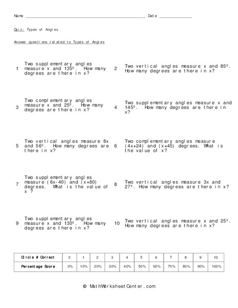 Types of Angles Worksheet