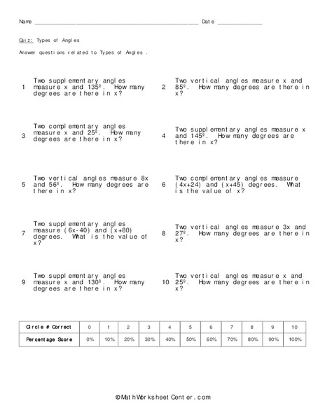 Types of Angles Worksheet