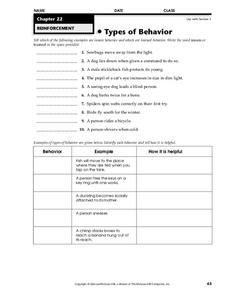 Types of Behavior Worksheet