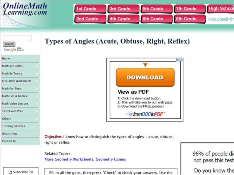 Types of Angles Interactive
