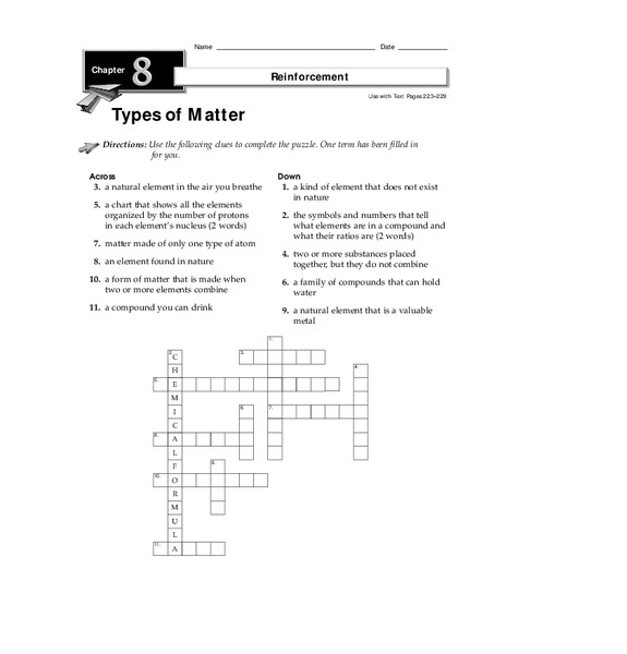 Types of Matter Worksheet