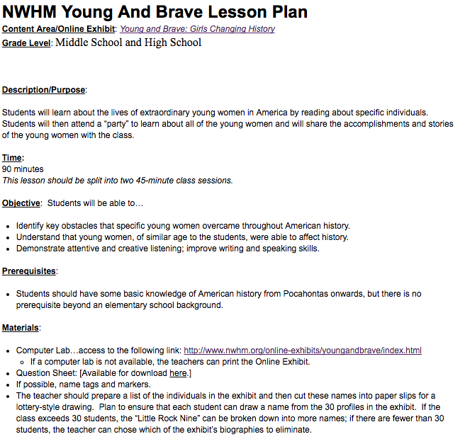 Young And Brave Lesson Plan Lesson Plan