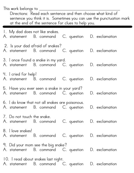 Types of Sentences Worksheet