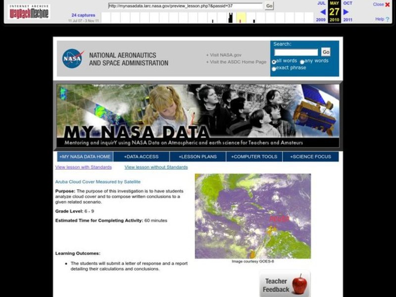 Aruba Cloud Cover Measured by Satellite Lesson Plan