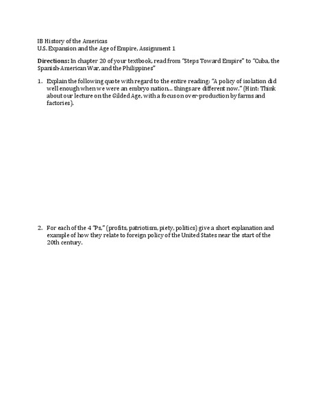 U.S. Expansion and the Age of Empire Worksheet