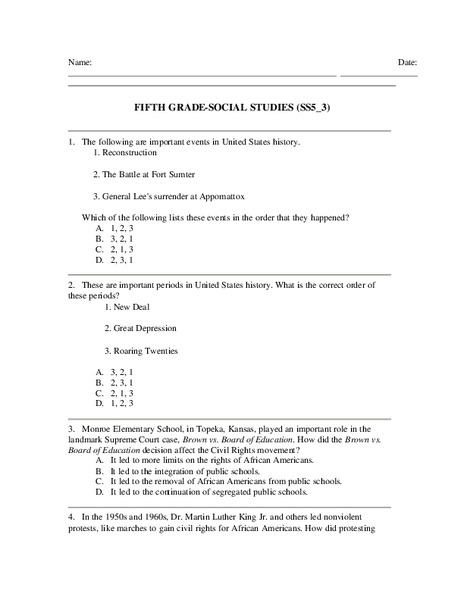 U.S. History Worksheet
