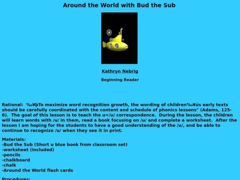 Around the World with Bud the Sub Lesson Plan