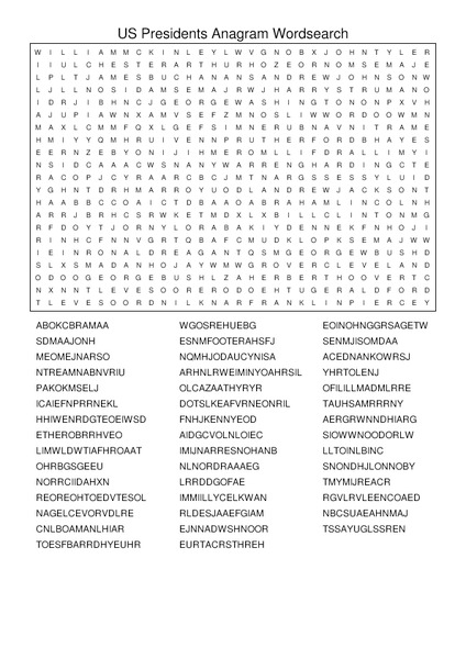 U.S. Presidents Word Search Worksheet