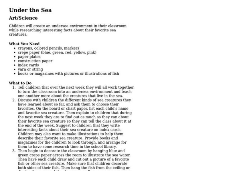 Under the Sea Lesson Plan