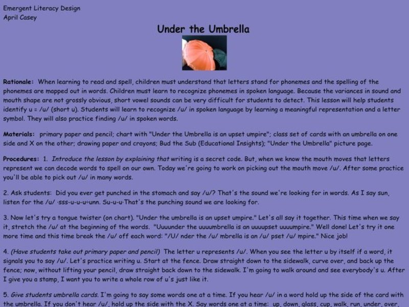 Under the Umbrella Lesson Plan