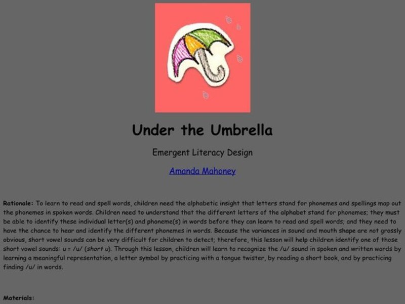 Under the Umbrella Lesson Plan