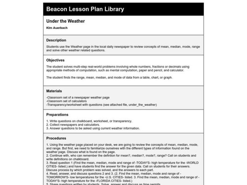 Under the Weather Lesson Plan