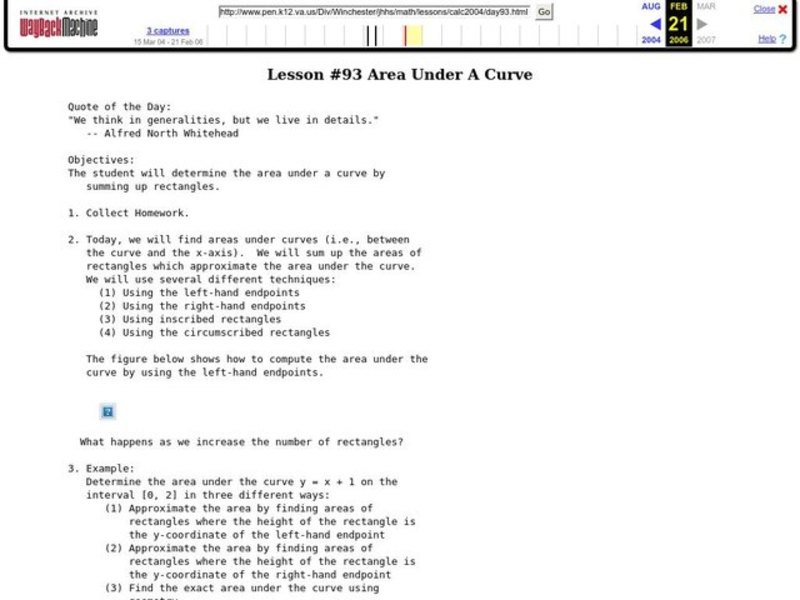 Area Under A Curve Lesson Plan