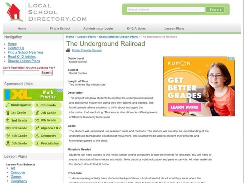 Underground Railroad Lesson Plan