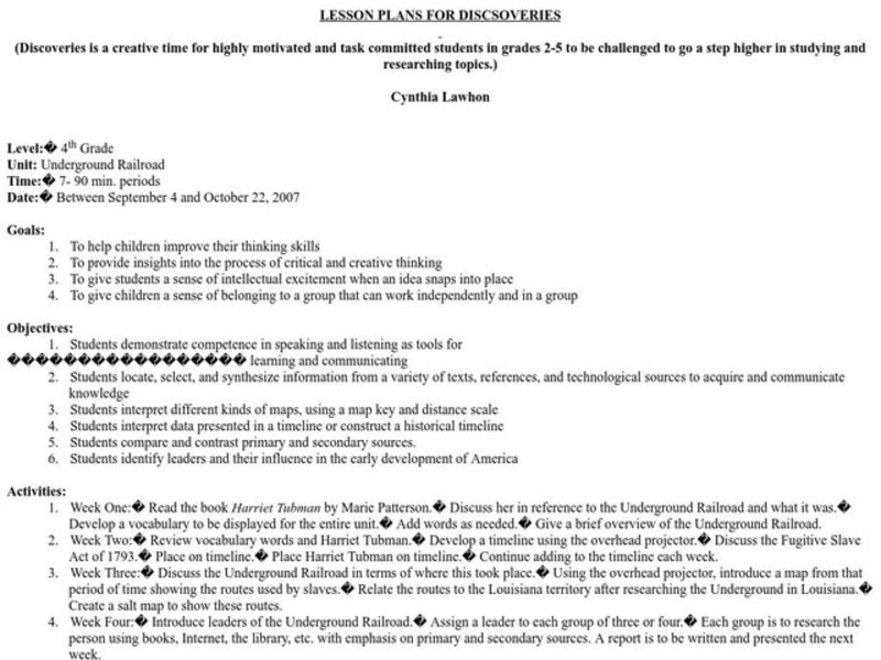 Underground Railroad Lesson Plan