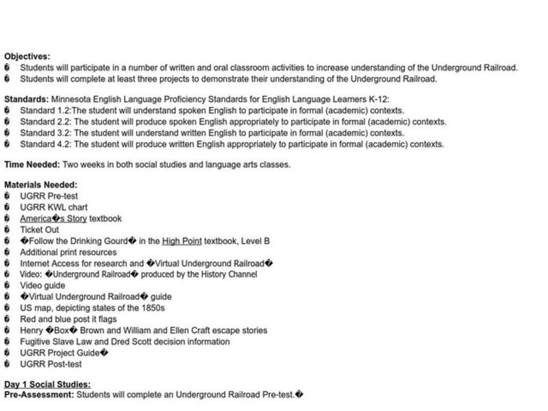 Underground Railroad Lesson Plan
